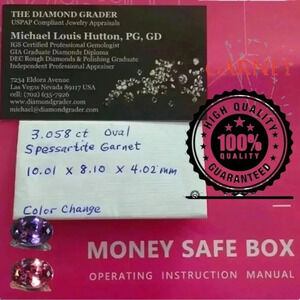 3.058 ct oval spessartite GARNET HIGHEST QUALITY COLOR CHANGE REDTO PURPLEnaturl